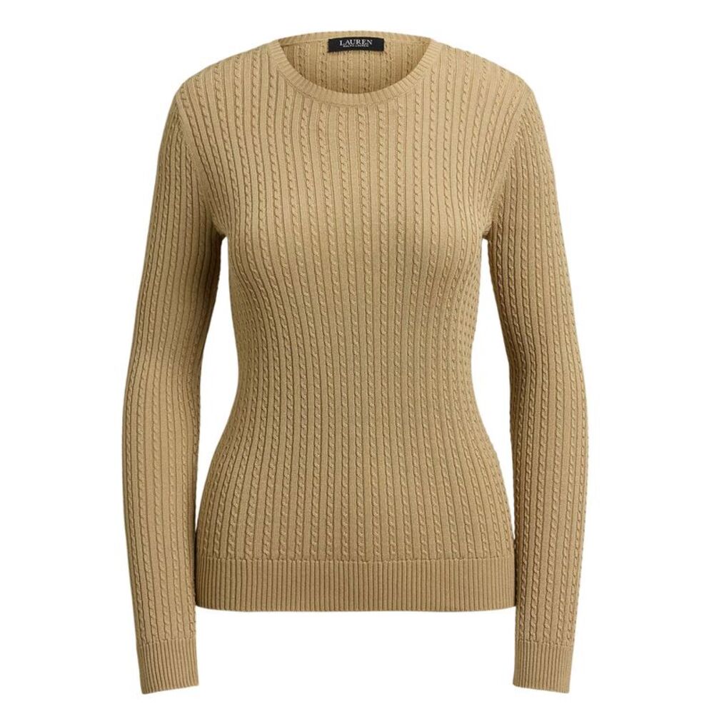 Lauren Ralph Lauren Womens Petite Mini-Cable Knit Crewneck Sweater S Birch Tan